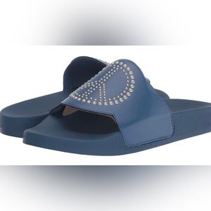 NWT Lucky Brand blue studded peace sign slides -sizes 5, 7, 8, 10 and 11.